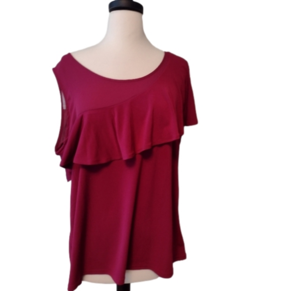 Worthington Burgundy Sleeveless Ruffled Top Size XL